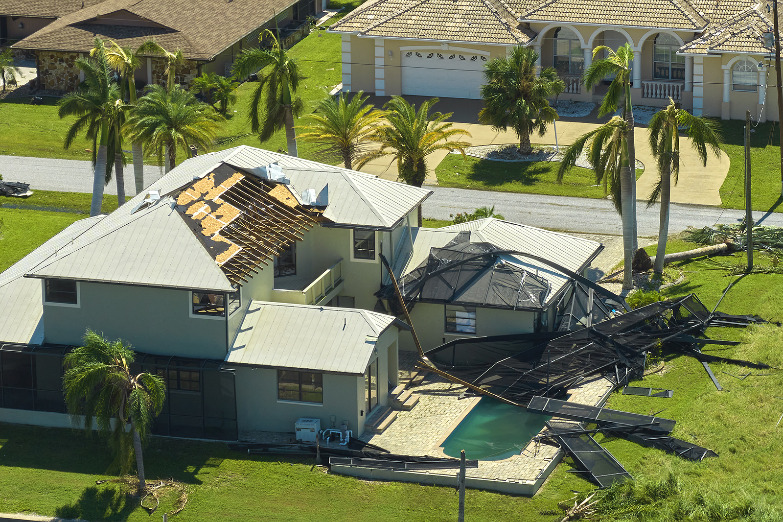 Hurricane Ian Destroyed Swimming Pool Lanai Enclosure On House Y